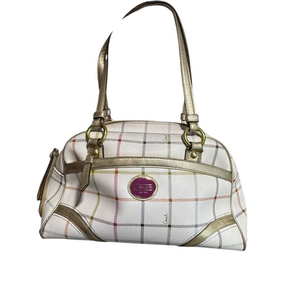 Coach Multicolor Plaid Signature PeytonTattersalll Satchel with Gold - Preowned - Picture 1 of 15